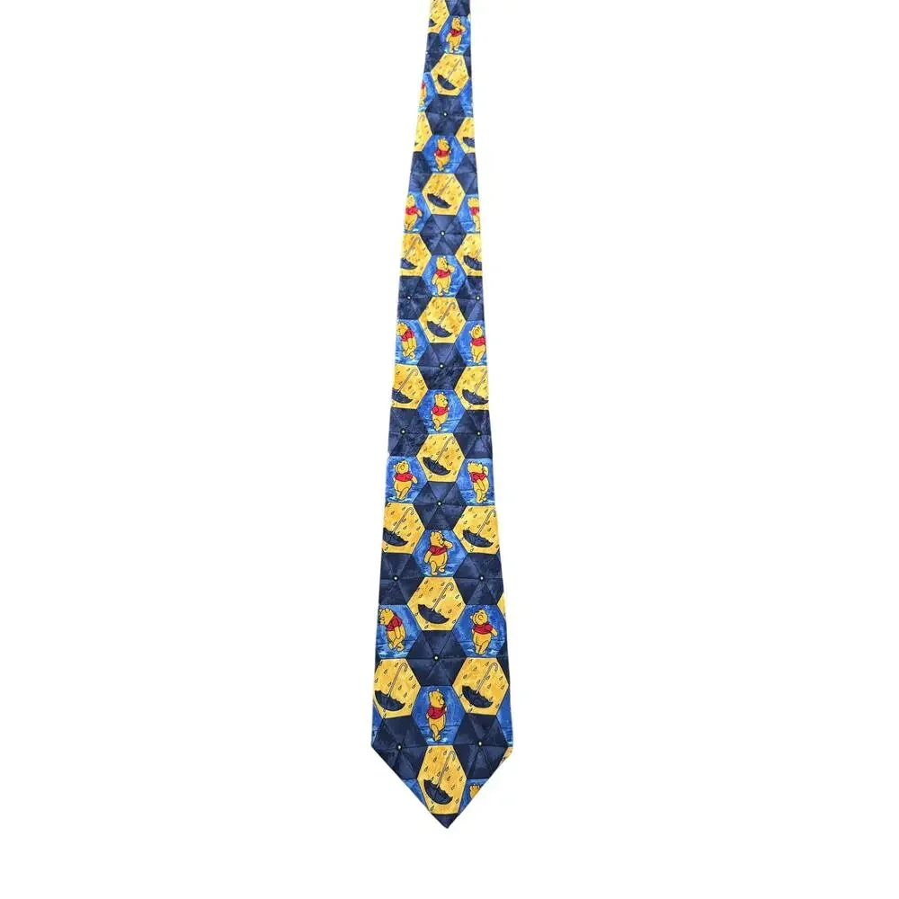 Disney Winnie the Pooh Rain Umbrellas Cartoon Vintage 100% Silk Necktie Novelty